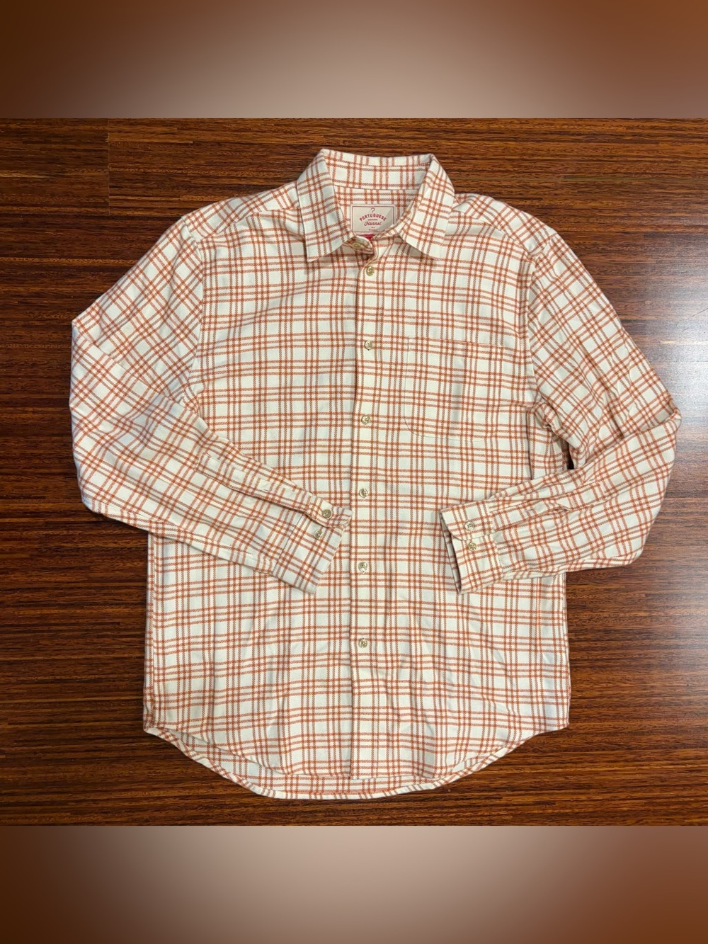 Portuguese Flannel Jar Shirt Mens Large Long Sleeve Cotton Button-Up Clay